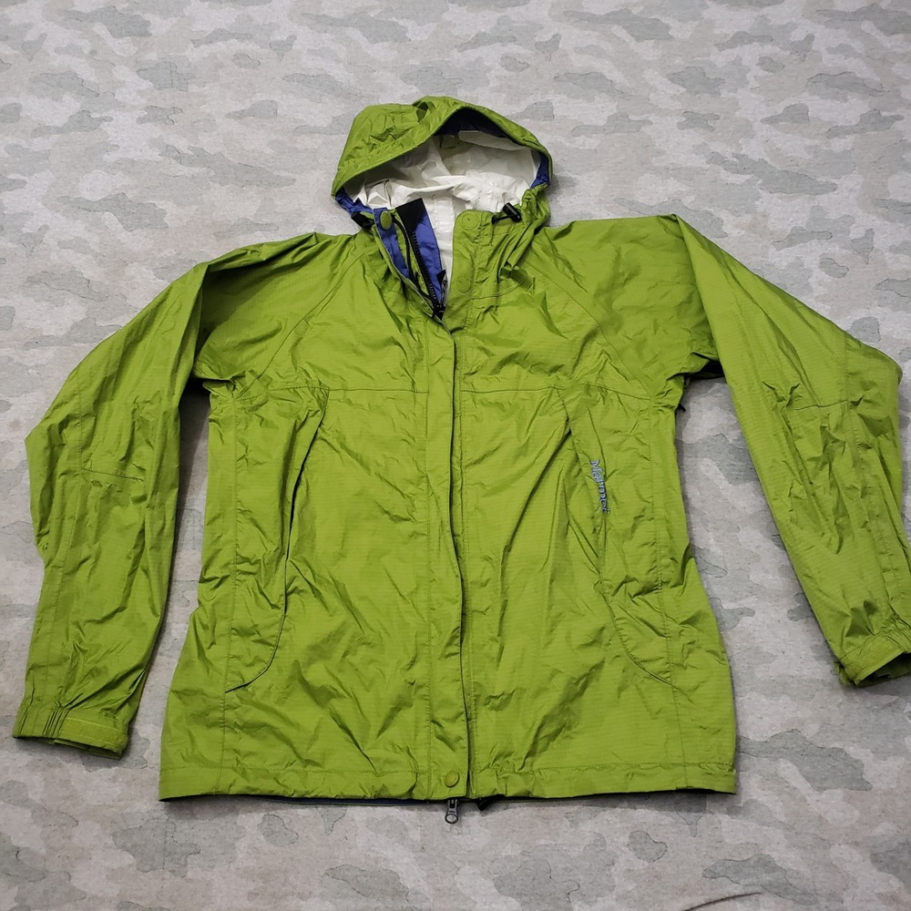 Marmot PreCip Rain Jacket Womens Small Green Hooded Waterproof Full Zip